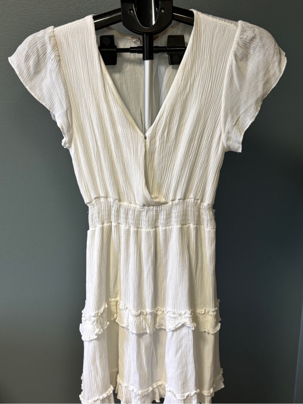 Altar'd State white Crinkle Tiered Mini Dress